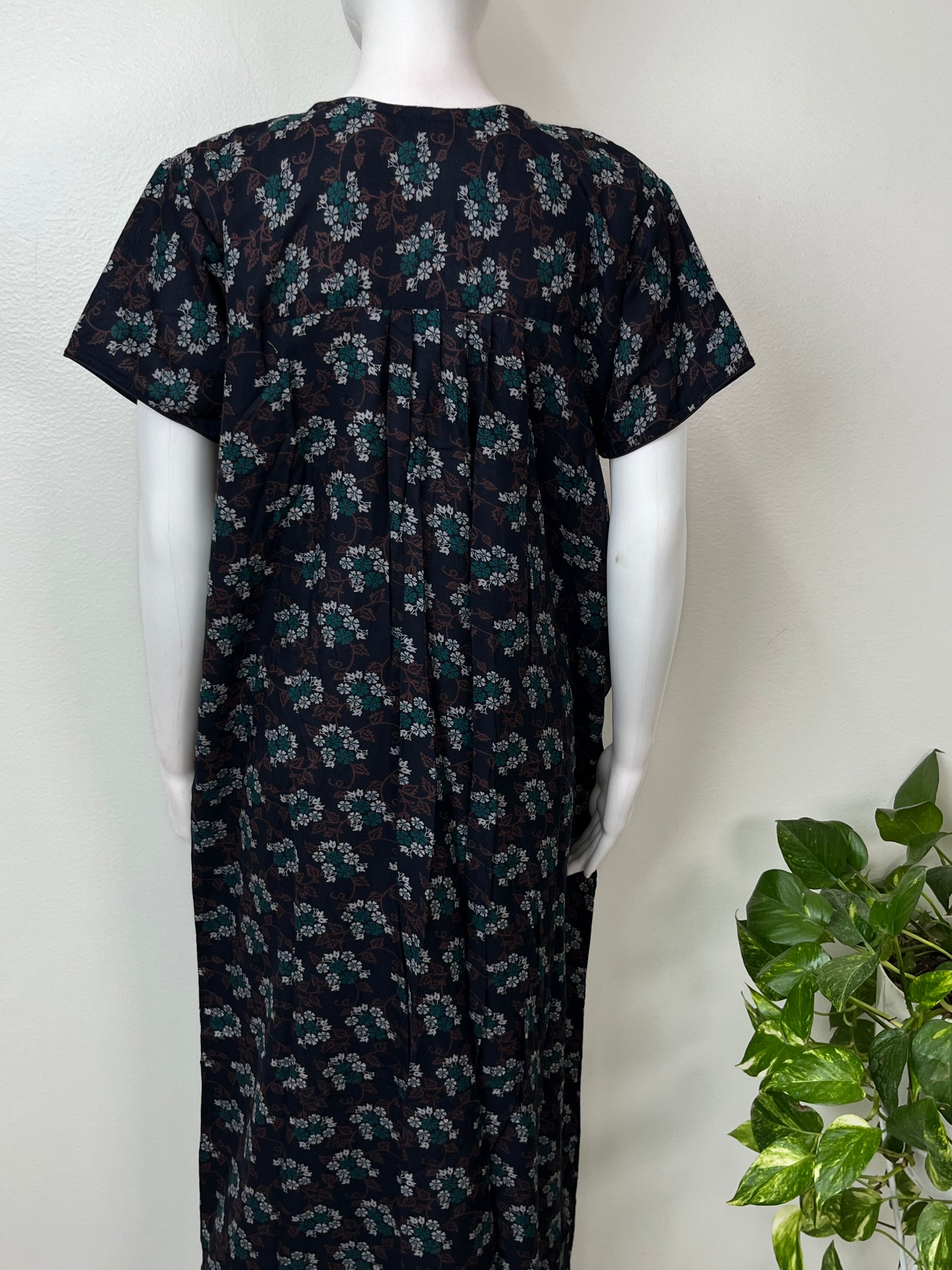 Navy Blue Printed Alpine Fabric Nightgown