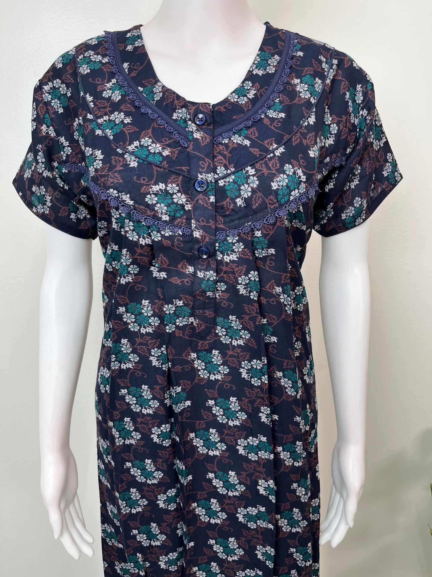 Navy Blue Printed Alpine Fabric Nightgown