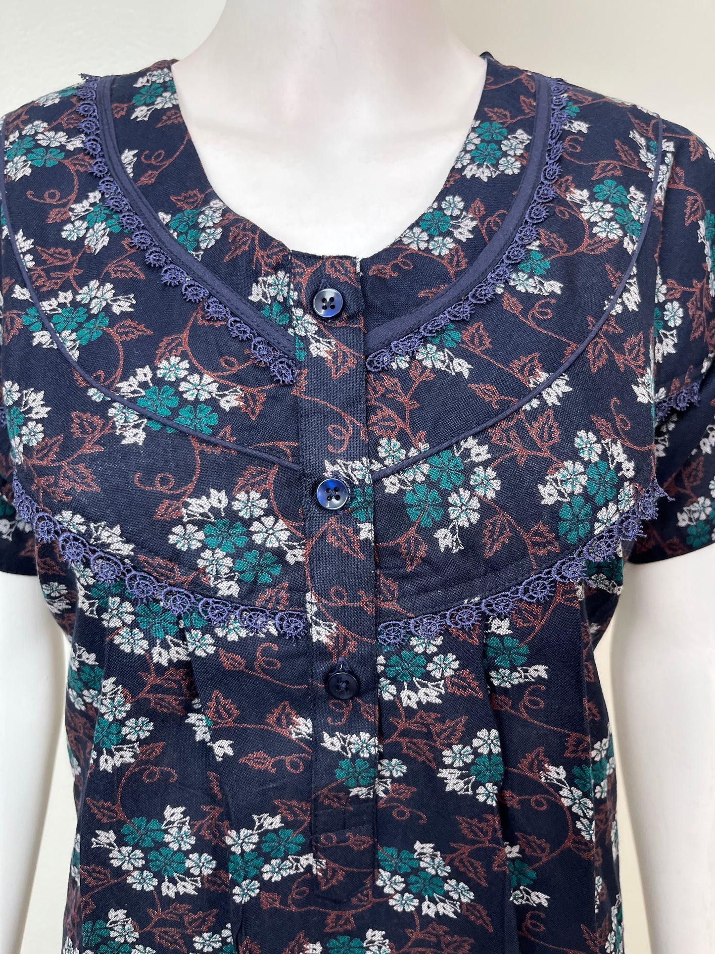 Navy Blue Printed Alpine Fabric Nightgown