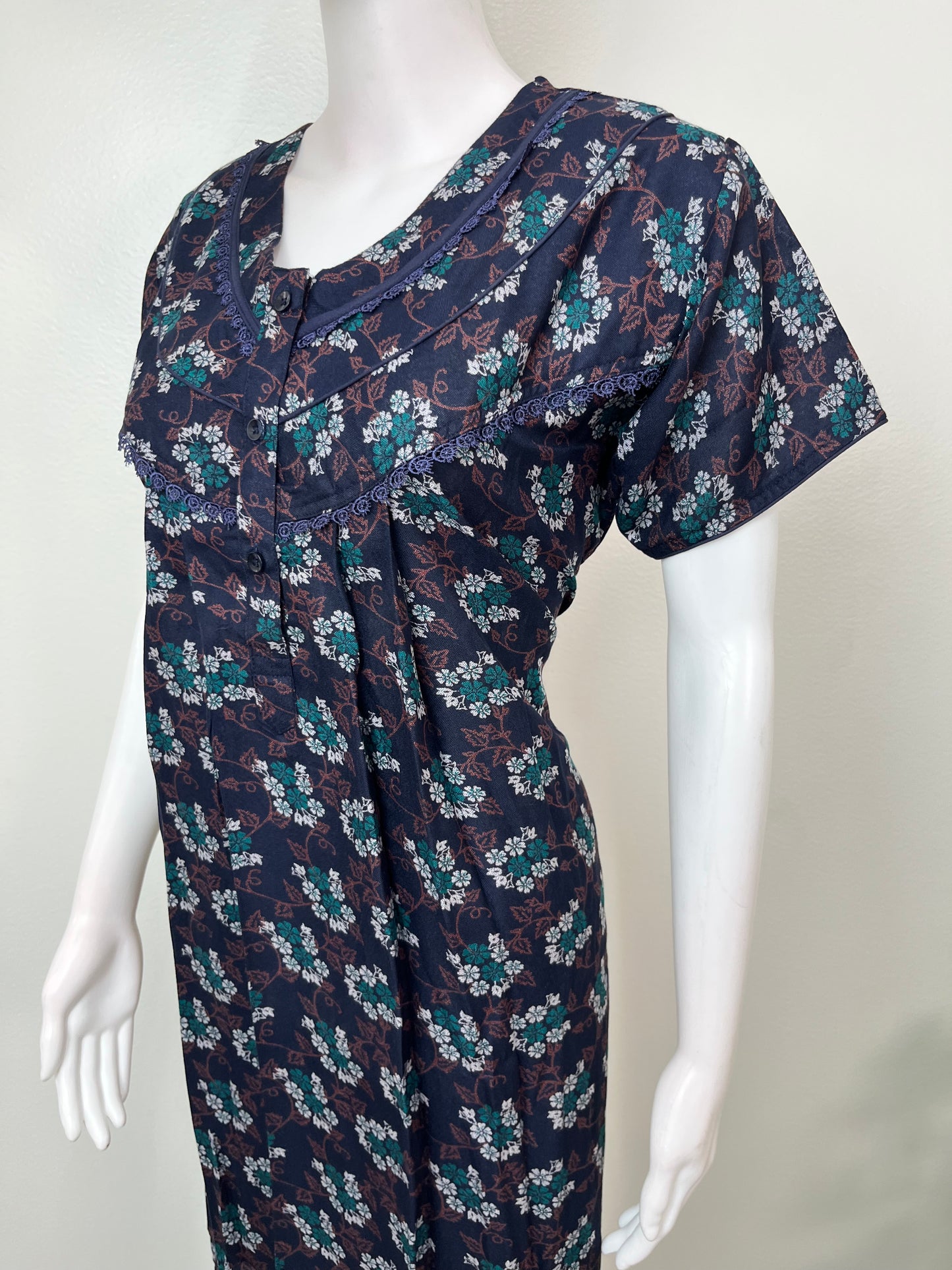 Navy Blue Printed Alpine Fabric Nightgown