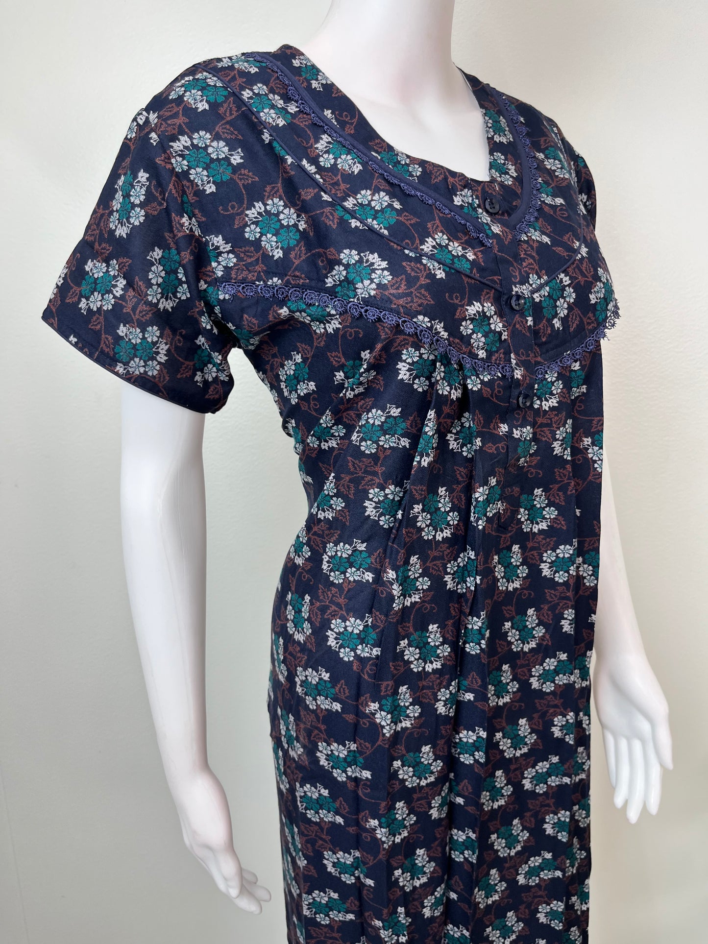 Navy Blue Printed Alpine Fabric Nightgown