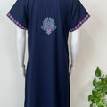 Navy Blue Premium Alpine Fabric Embroidered Nightgown