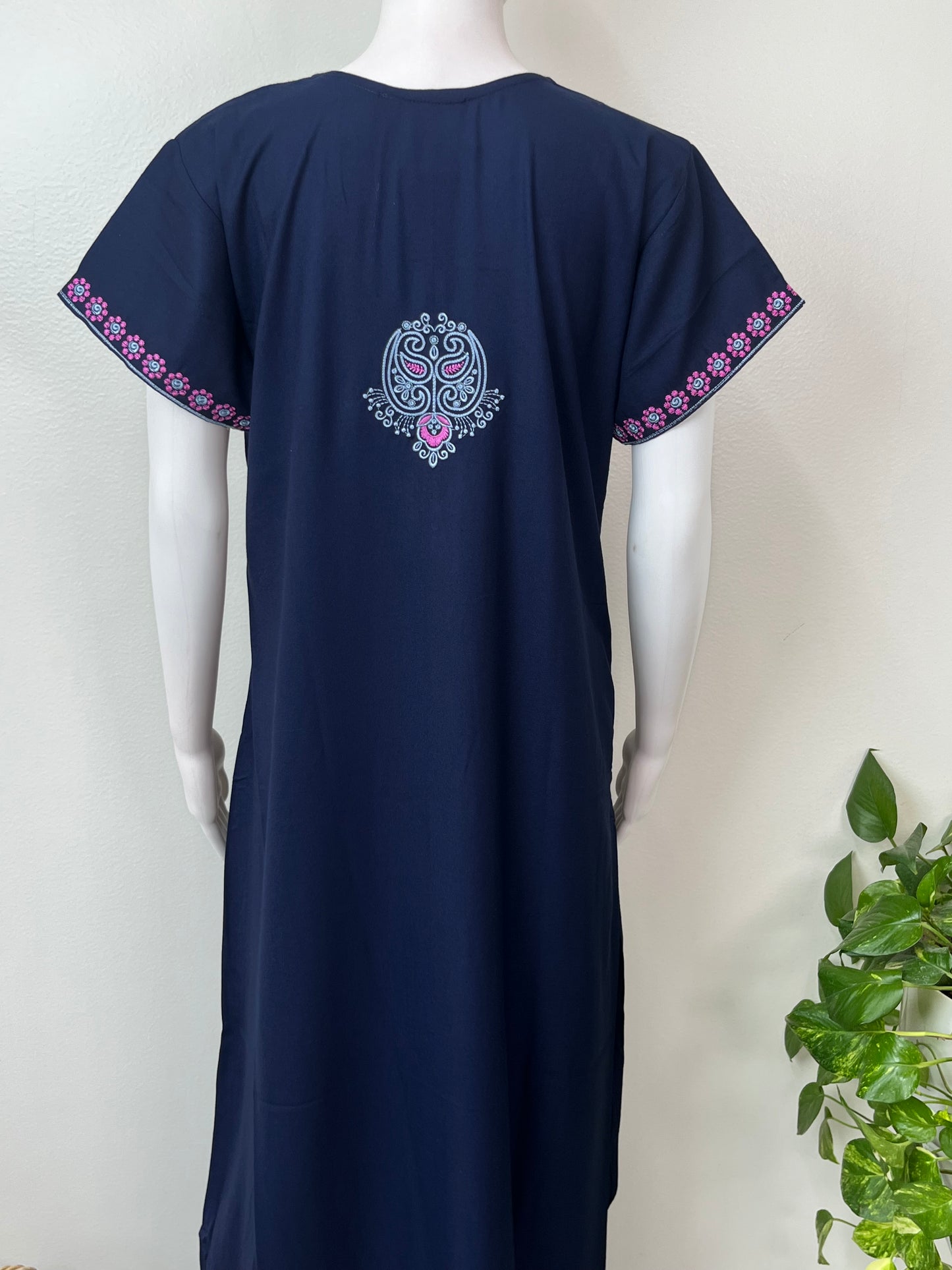 Navy Blue Premium Alpine Fabric Embroidered Nightgown