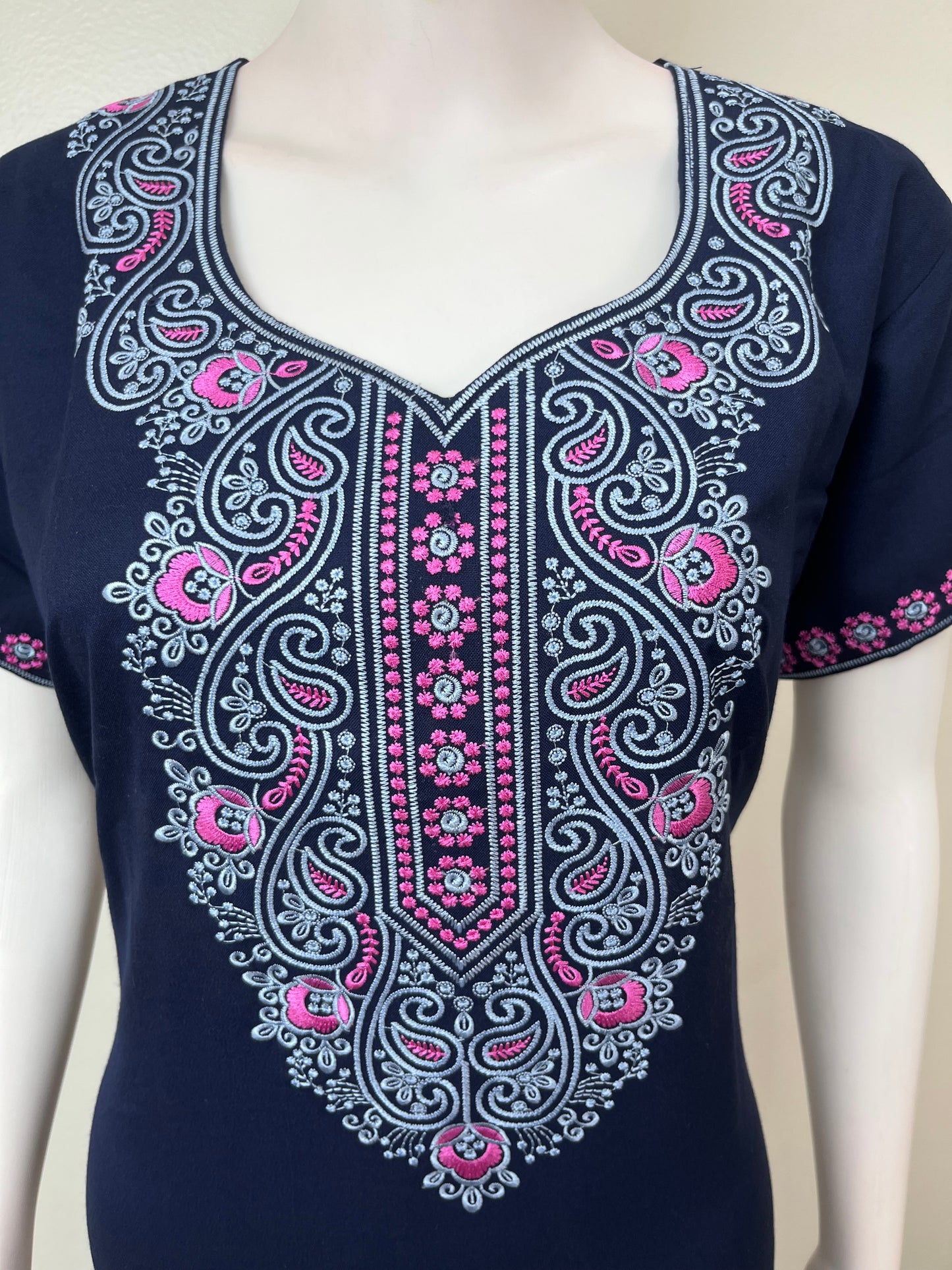 Navy Blue Premium Alpine Fabric Embroidered Nightgown