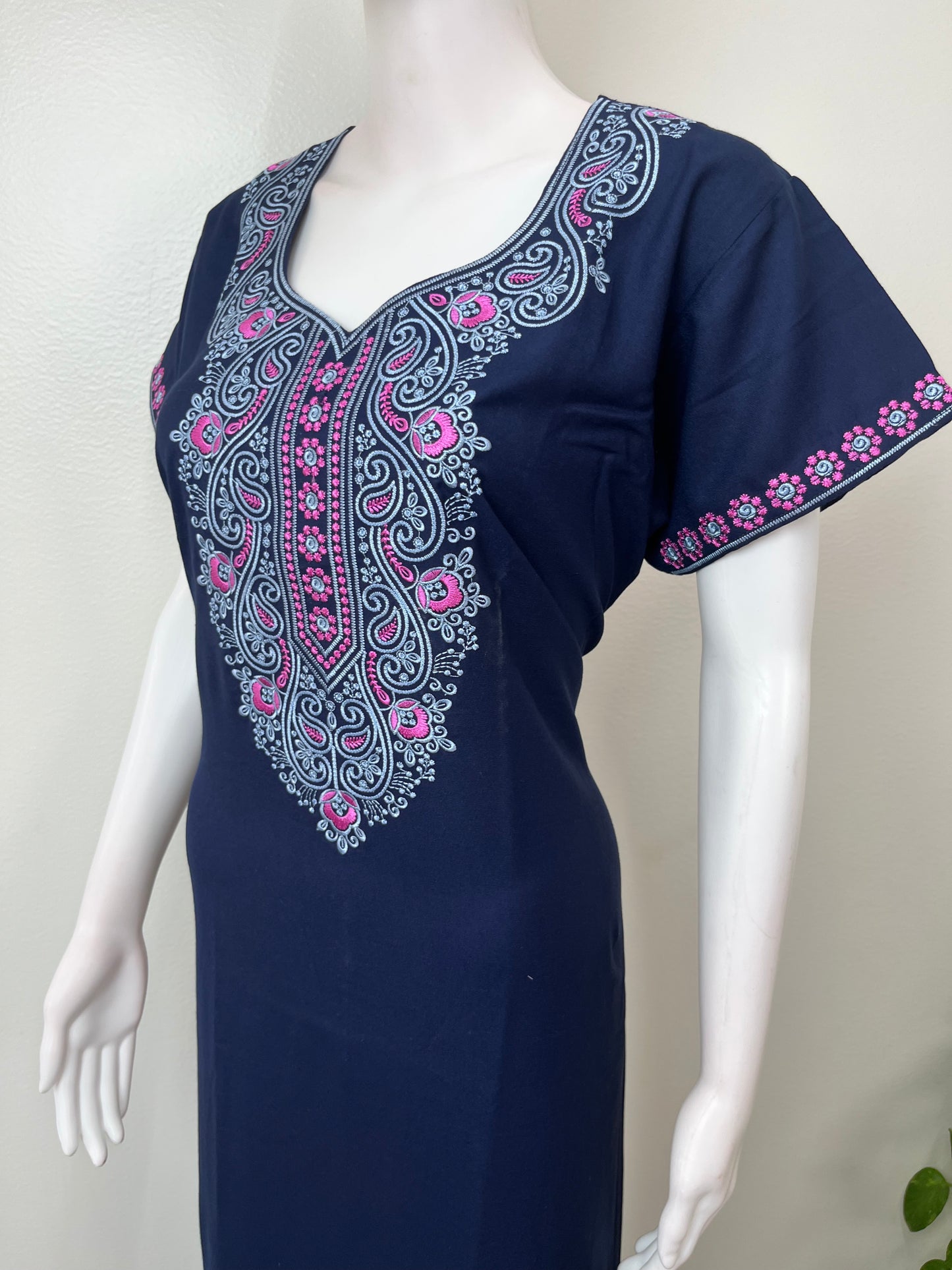Navy Blue Premium Alpine Fabric Embroidered Nightgown