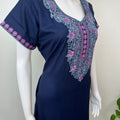 Navy Blue Premium Alpine Fabric Embroidered Nightgown