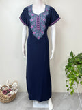 Navy Blue Premium Alpine Fabric Embroidered Nightgown