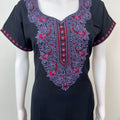 Black Graceful Alpine Fabric Nighty with Embroidery