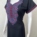 Black Graceful Alpine Fabric Nighty with Embroidery
