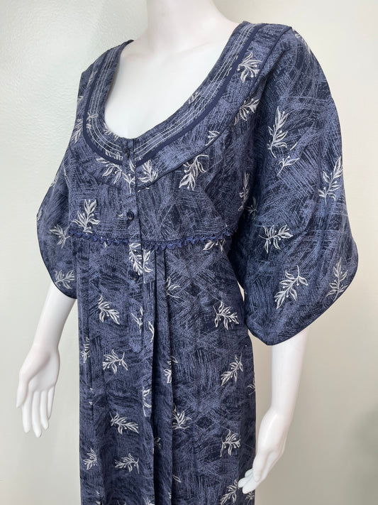 Navy Blue Pleated Style Alpine Fabric Nighty