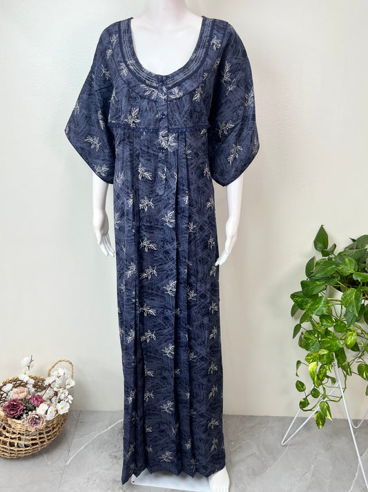Navy Blue Pleated Style Alpine Fabric Nighty