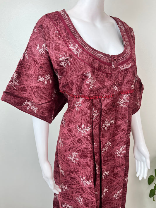 Maroon Pleated Alpine Fabric Nighty
