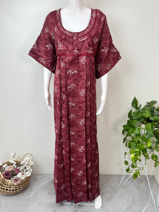 Maroon Pleated Alpine Fabric Nighty