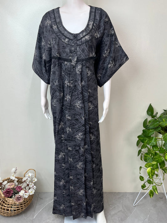 Black Floral Printed Alpine Fabric Nightgown