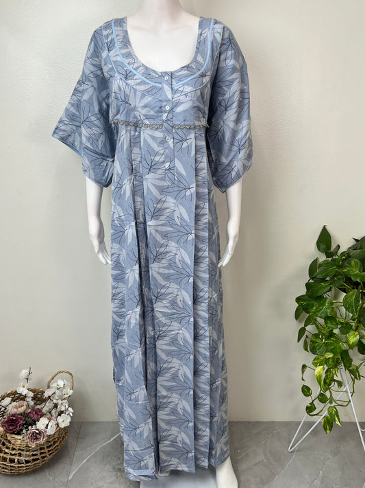 Sky Blue Pleated Style Alpine Fabric Nighty