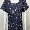 Navy Blue Floral Printed Alpine Fabric Nightgown