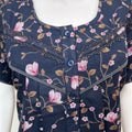 Navy Blue Floral Printed Alpine Fabric Nightgown