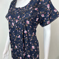 Navy Blue Floral Printed Alpine Fabric Nightgown