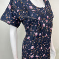 Navy Blue Floral Printed Alpine Fabric Nightgown