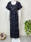 Navy Blue Floral Printed Alpine Fabric Nightgown