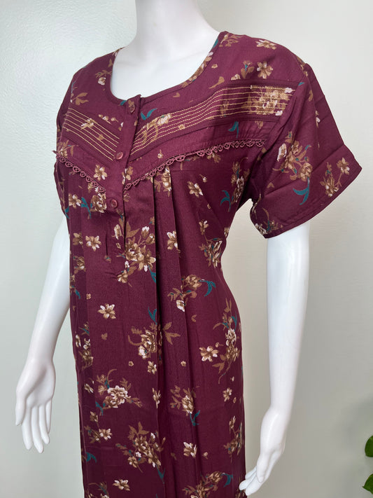 Maroon Soft & Breathable Alpine Fabric Nightgown
