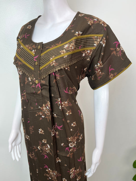 Floral Printed Alpine Fabric Nighty for Women