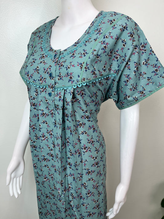 Teal Printed Alpine Fabric Nighty for Women