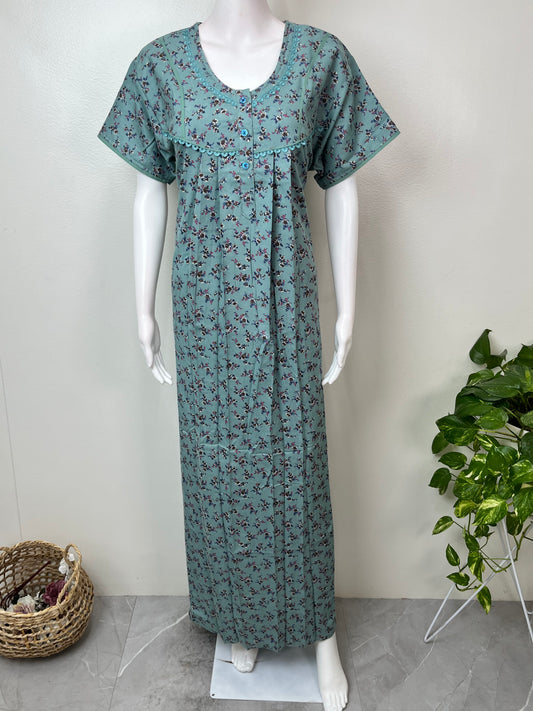 Teal Printed Alpine Fabric Nighty for Women