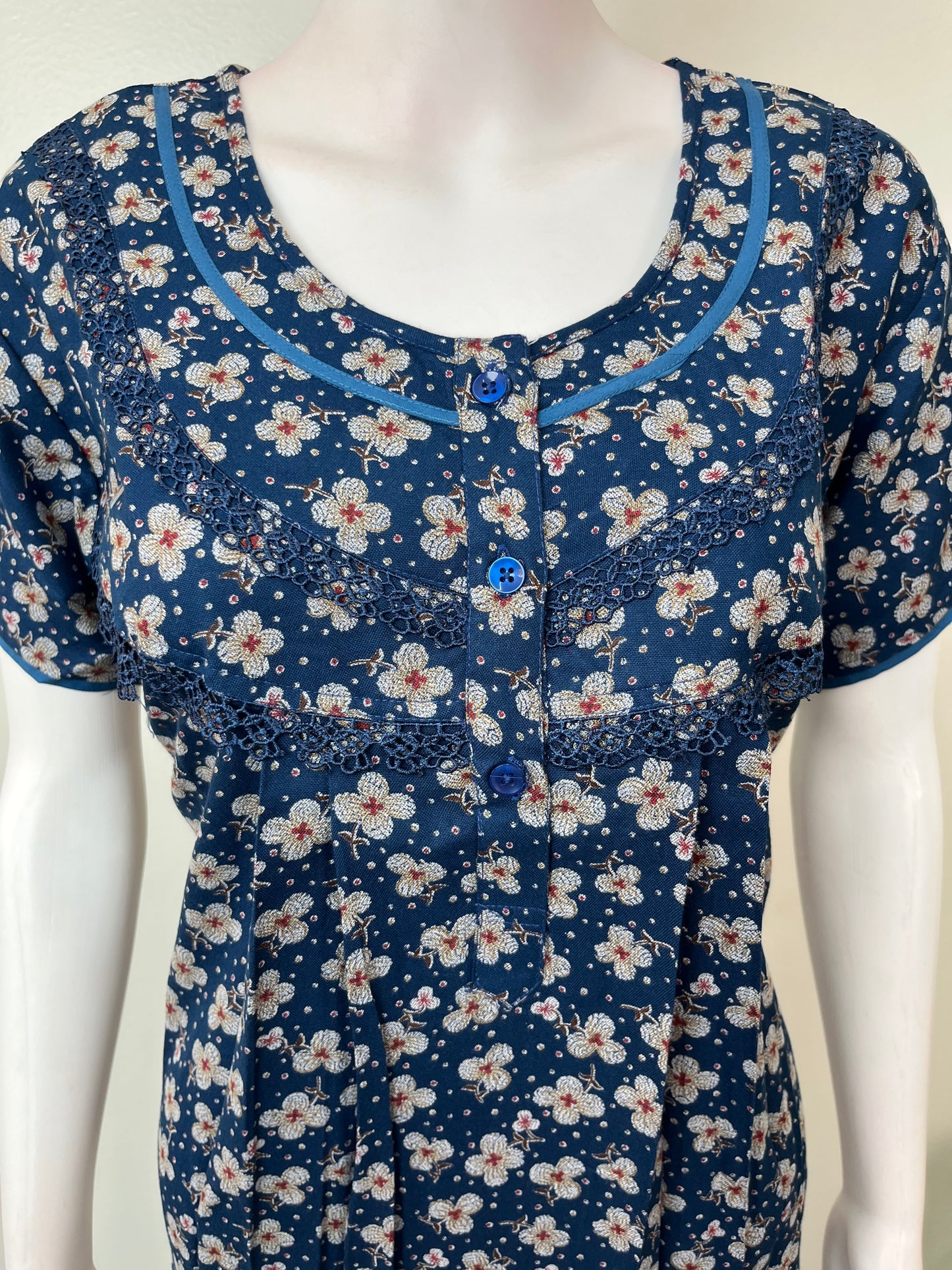 Royal Blue Pleated Style Alpine Fabric Nightgown