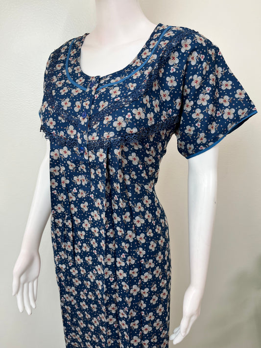 Royal Blue Pleated Style Alpine Fabric Nightgown