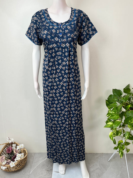 Royal Blue Pleated Style Alpine Fabric Nightgown