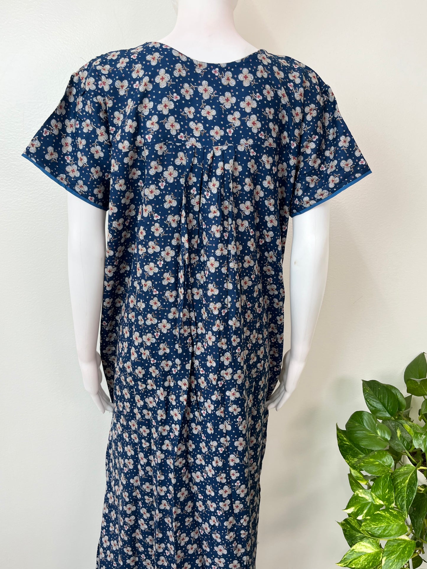 Royal Blue Pleated Style Alpine Fabric Nightgown