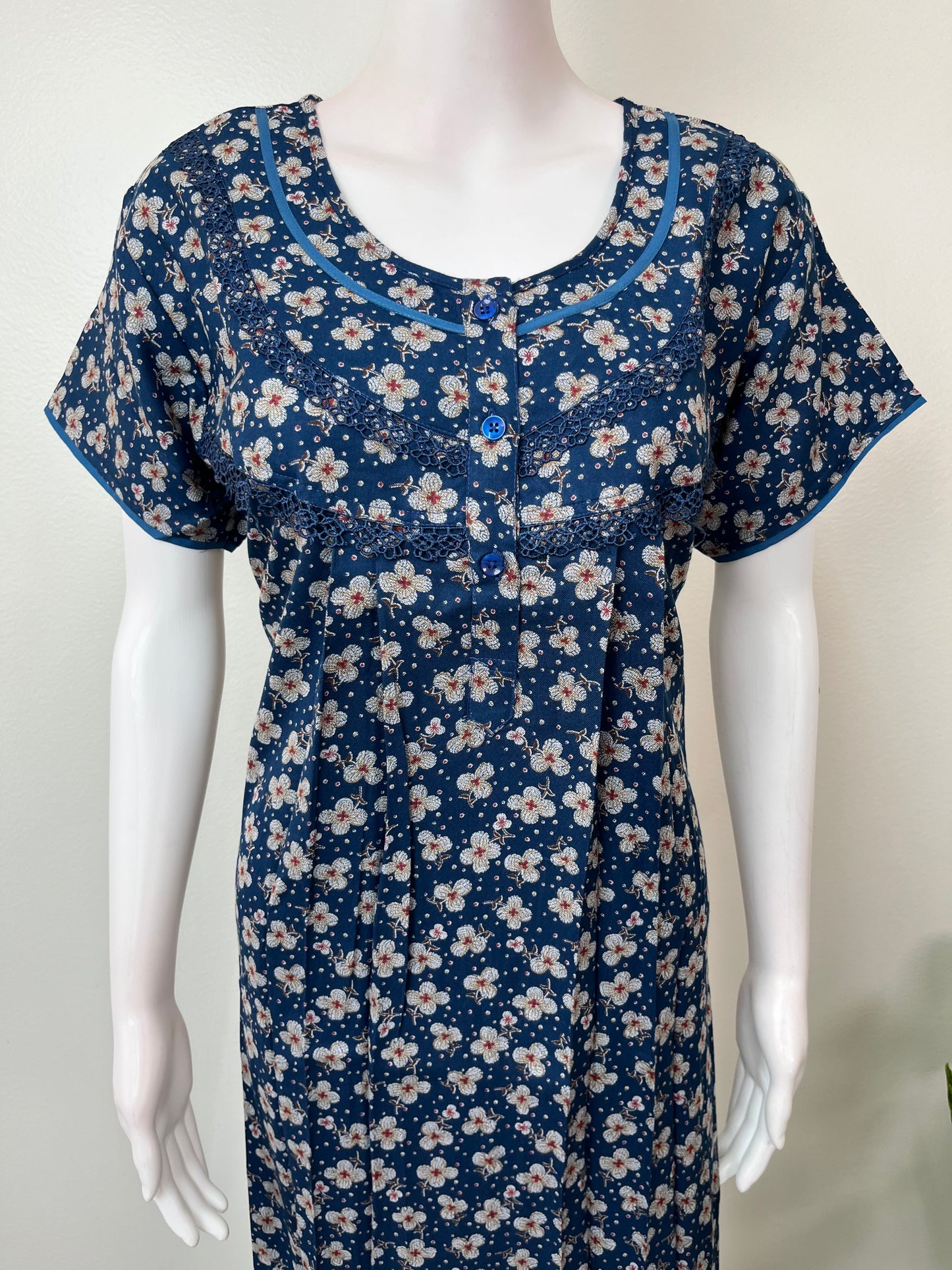 Royal Blue Pleated Style Alpine Fabric Nightgown