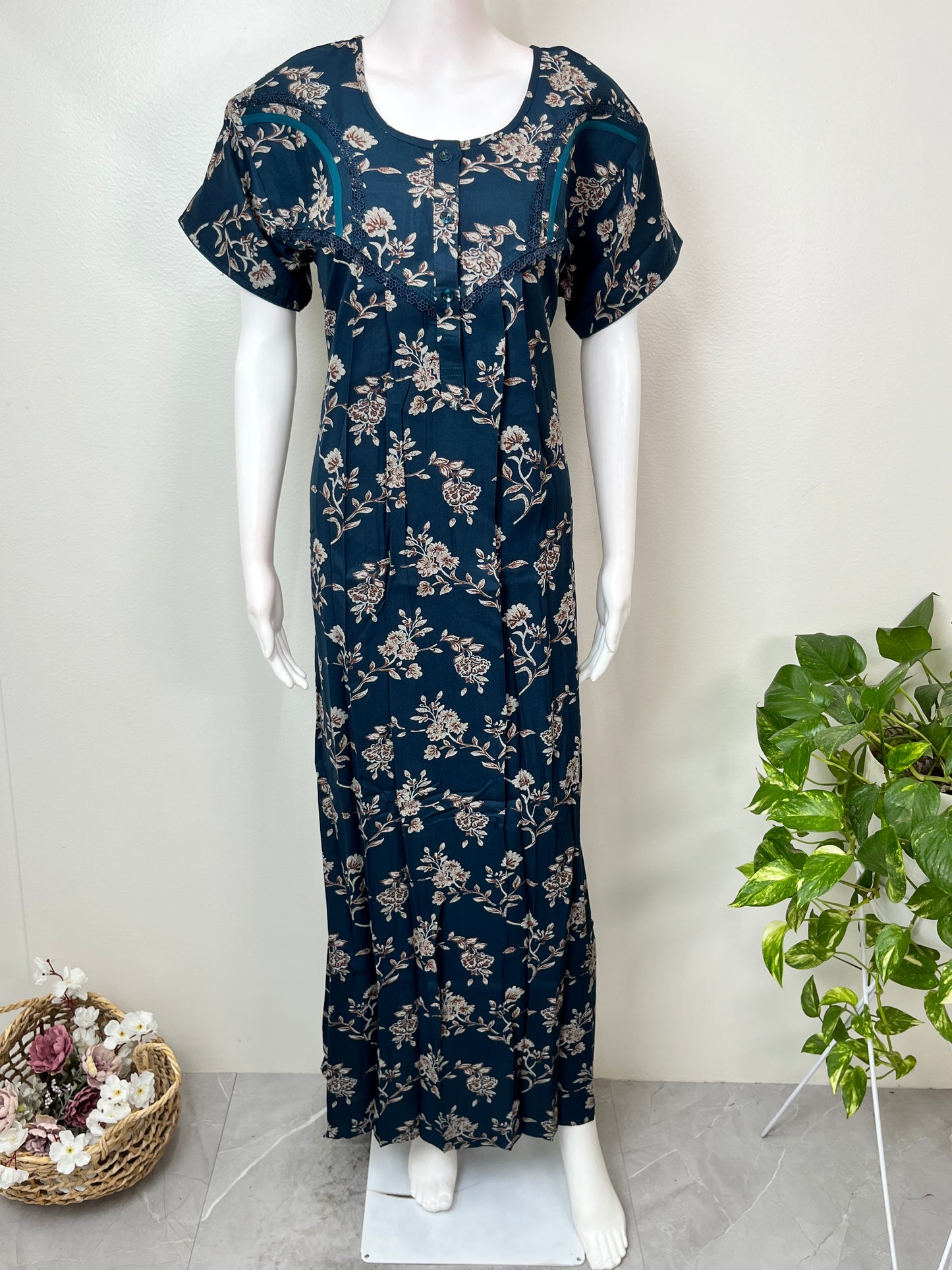 Navy Blue Alpine Fabric Nighty for Women