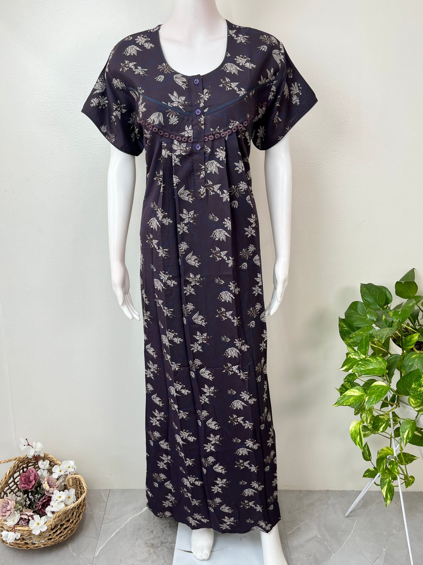 Floral Printed Alpine Fabric Nightgown