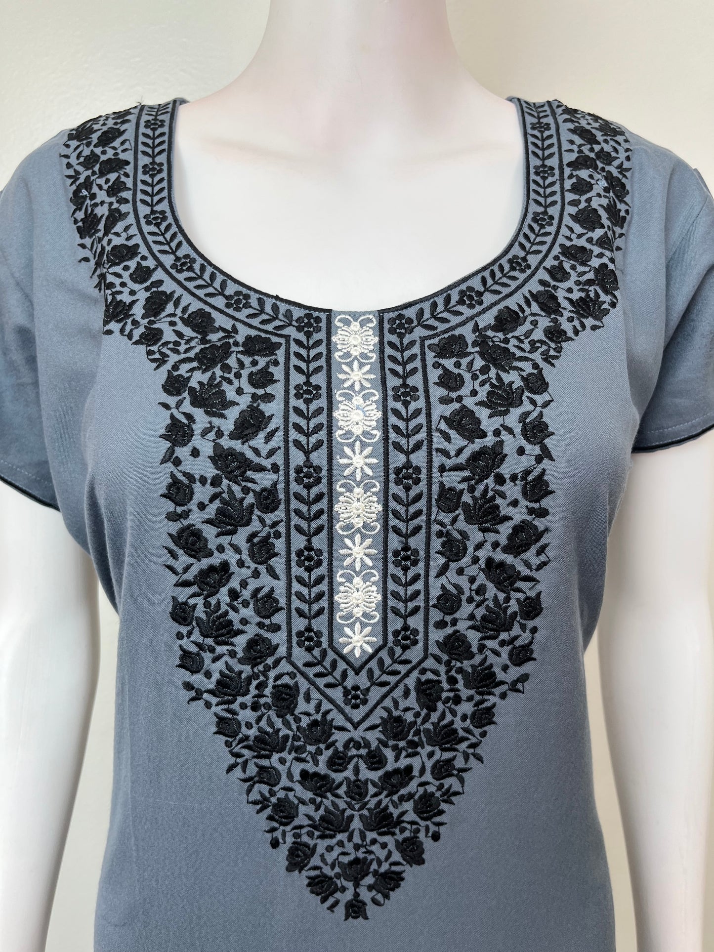 Charcoal Grey Delicate Embroidery Alpine Fabric Nightgown