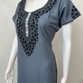 Charcoal Grey Delicate Embroidery Alpine Fabric Nightgown