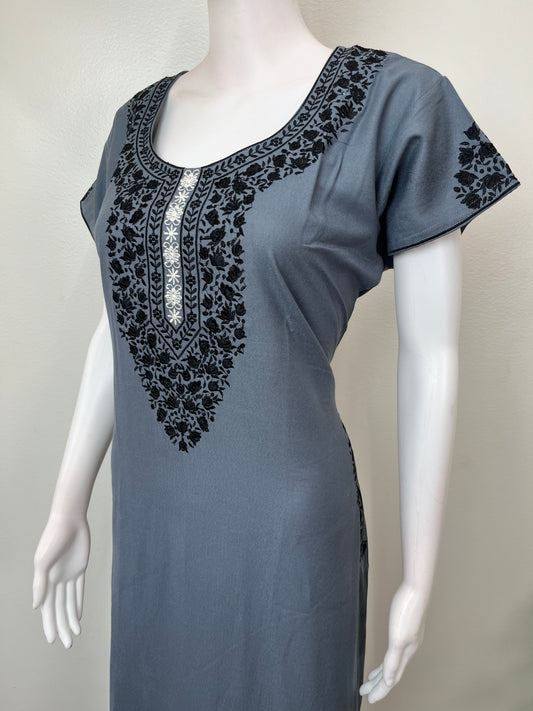 Charcoal Grey Delicate Embroidery Alpine Fabric Nightgown