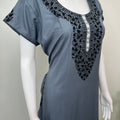 Charcoal Grey Delicate Embroidery Alpine Fabric Nightgown