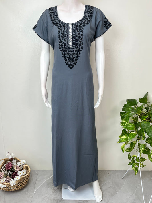 Charcoal Grey Delicate Embroidery Alpine Fabric Nightgown