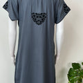 Charcoal Grey Delicate Embroidery Alpine Fabric Nightgown