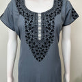 Charcoal Grey Delicate Embroidery Alpine Fabric Nightgown