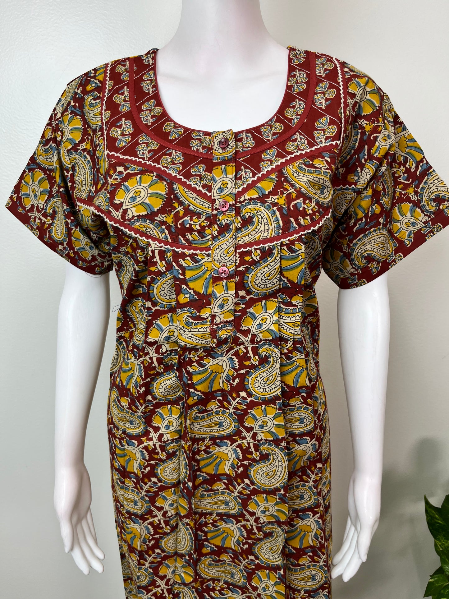 Maroon Ajrak Printed 100% Cotton  Nightgown