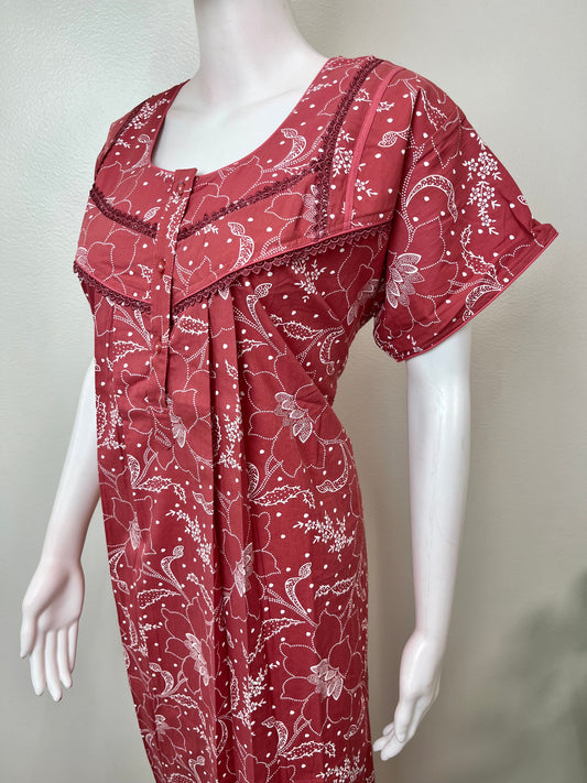 Maroon Pure Cotton Nightgown Soft & Comfortable