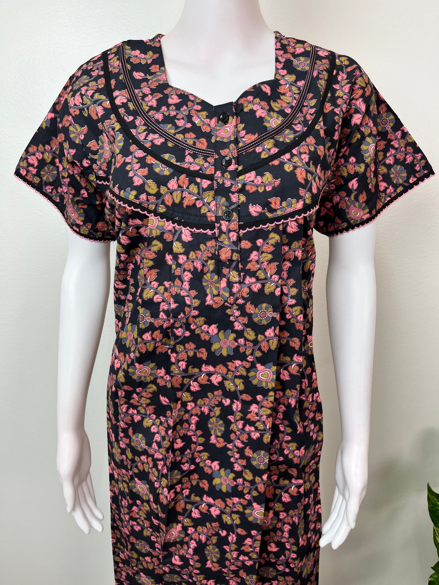 Black 100% Cotton Nightgown with Contrast Print