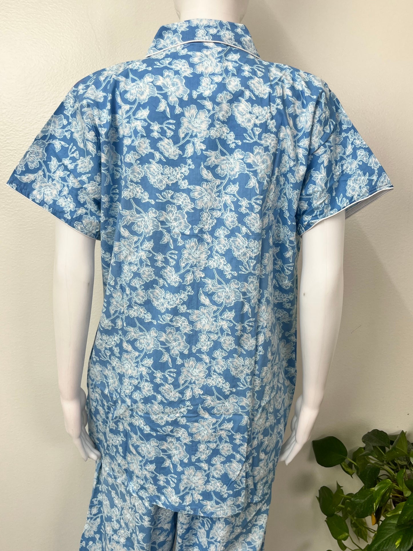 Sky Blue Classic Cotton Nightwear Set- Button Shirt & Pyjamas