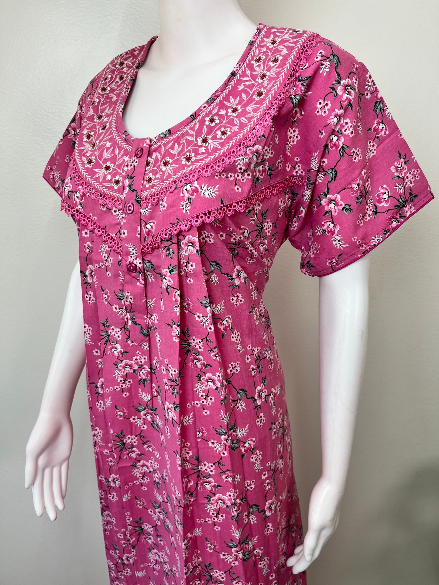 Hot Pink Pleated Bizzylizzy Crush Fabric Nighty