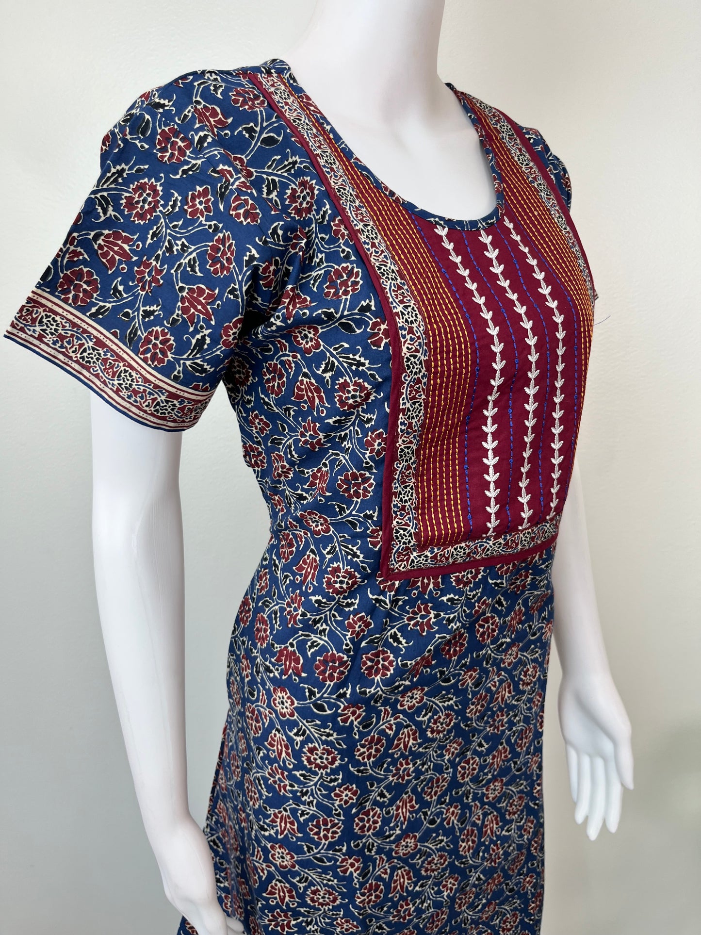 Navy Blue Classic Embroidered Pure Cotton Nightgown