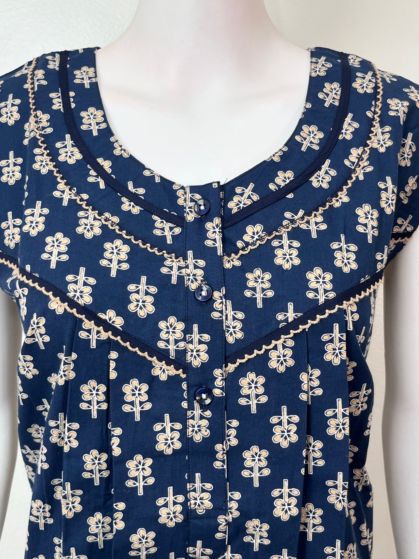 Royal Blue Sleeveless Pure Cotton Nightgown