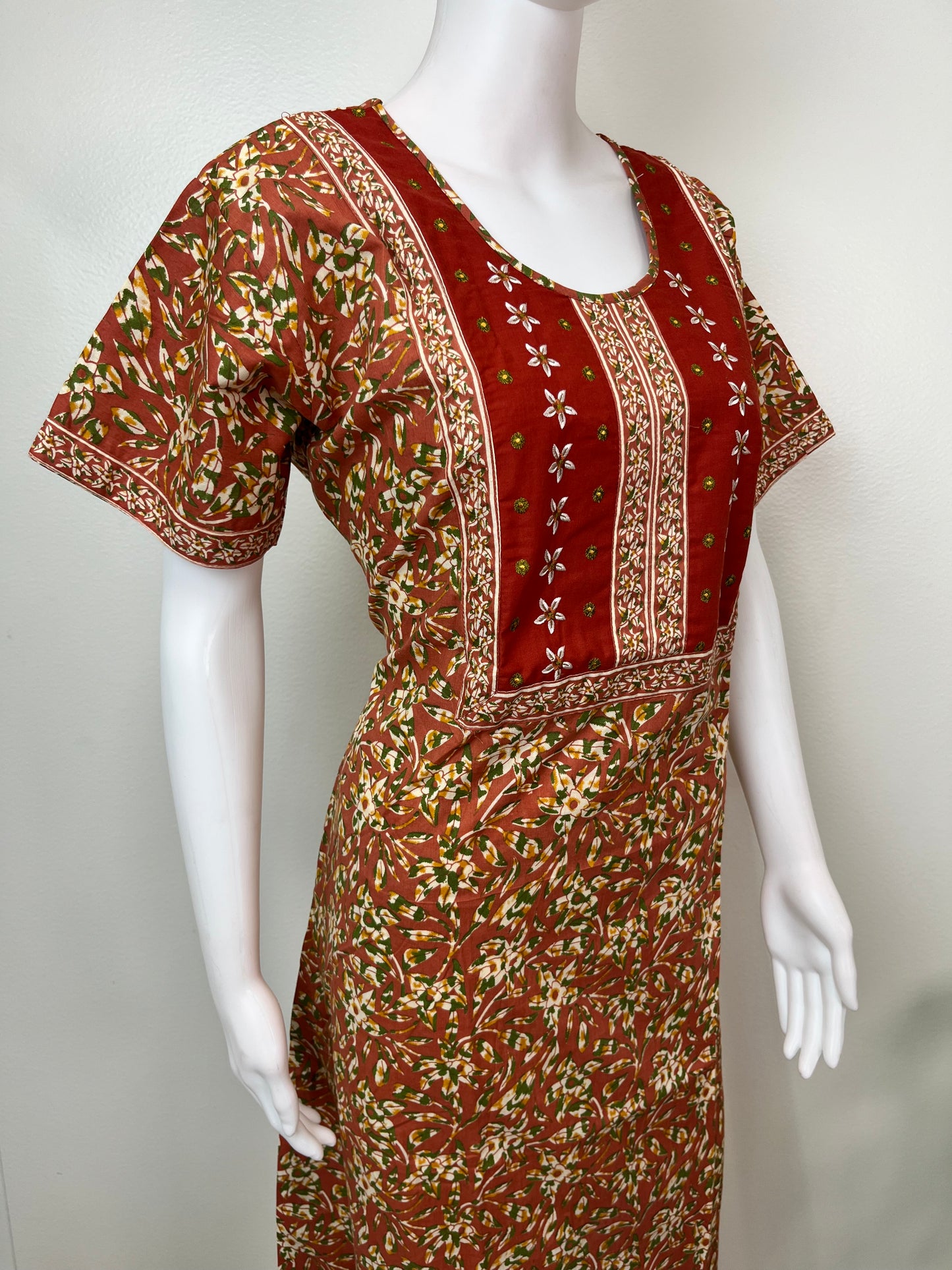 Maroon Printed 100% Cotton Nightgown